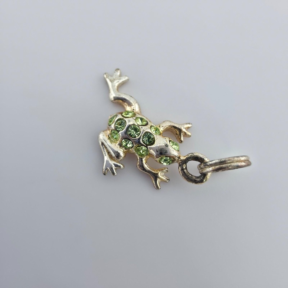 Vtg JEZLAINE Frog Toad Charm 925 Sterling Silver Charm Light Green Crystals Pave